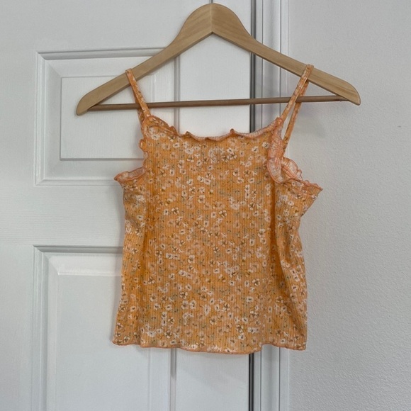 NWT Love, Fire cropped cardigan and tank set in orange sherbet with ditsy print. - Picture 3 of 17